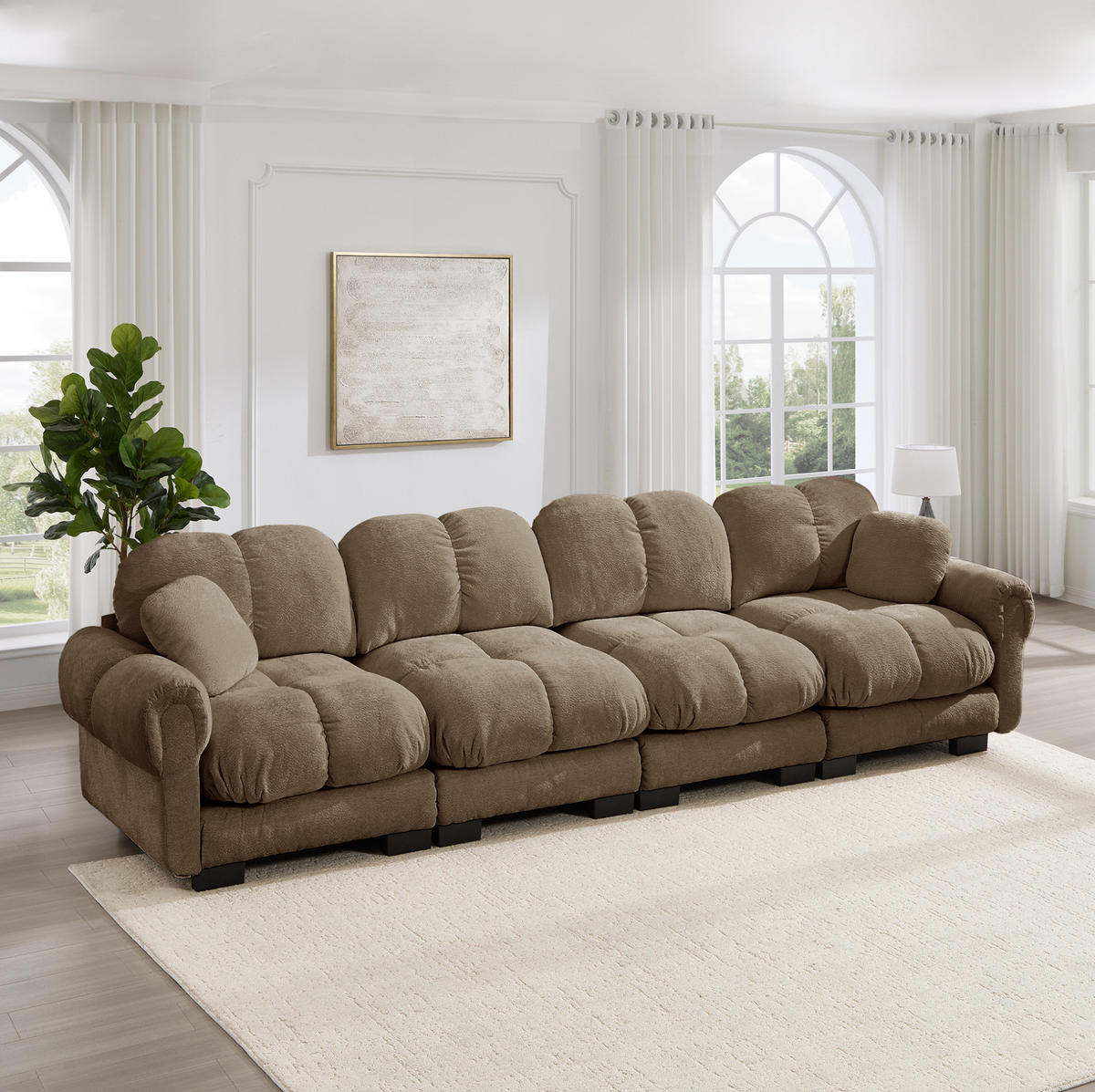 SOFA 330/86/90 cm in Braun aus Chenille mit Steppnähten und Stecksystem - Braun, Textil (86/90/330cm) - Flora Grace