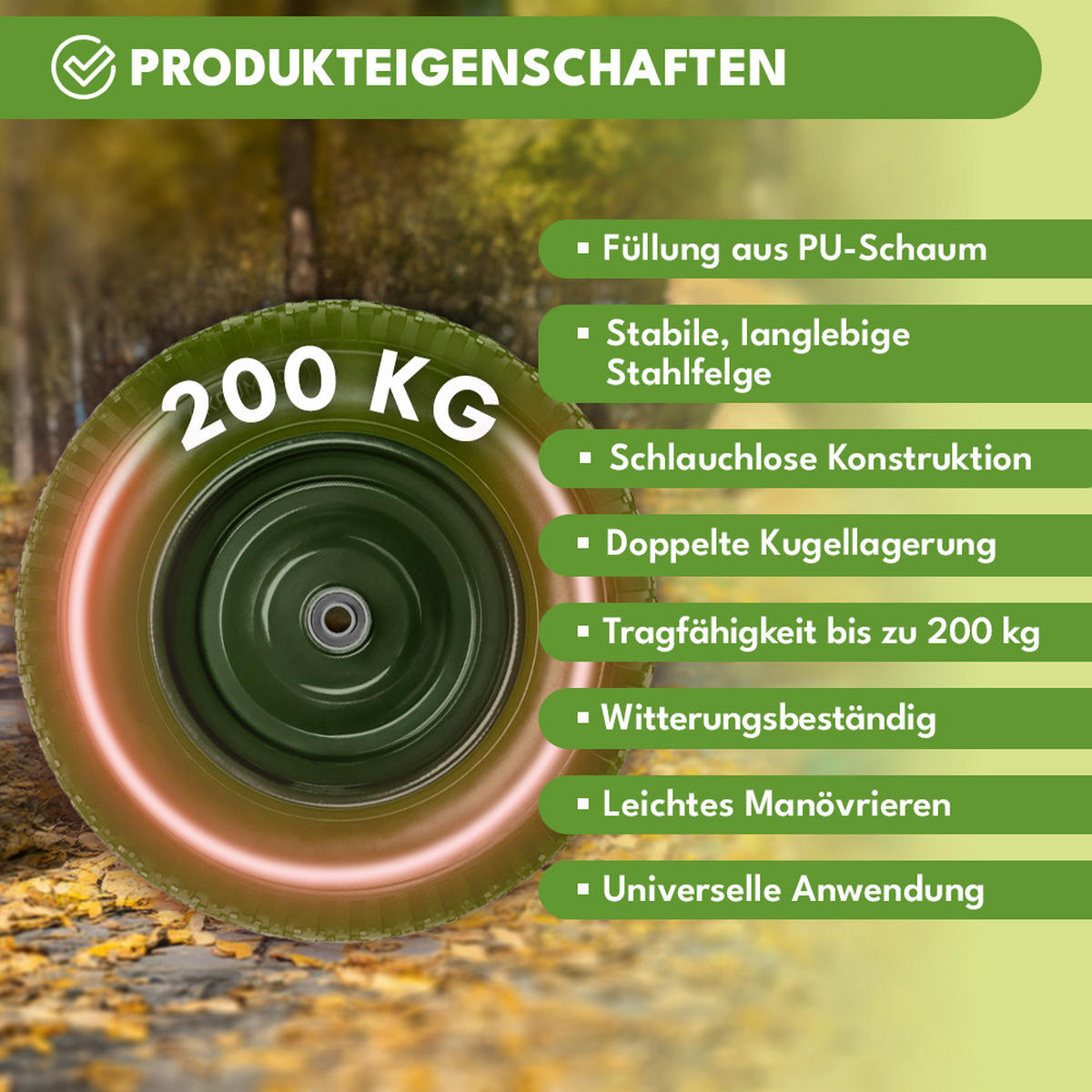 SCHUBKARRENRAD Luftreifen mit Schlauch Grün - Grün, Kunststoff (39/39/9.5cm) - KRUMAD