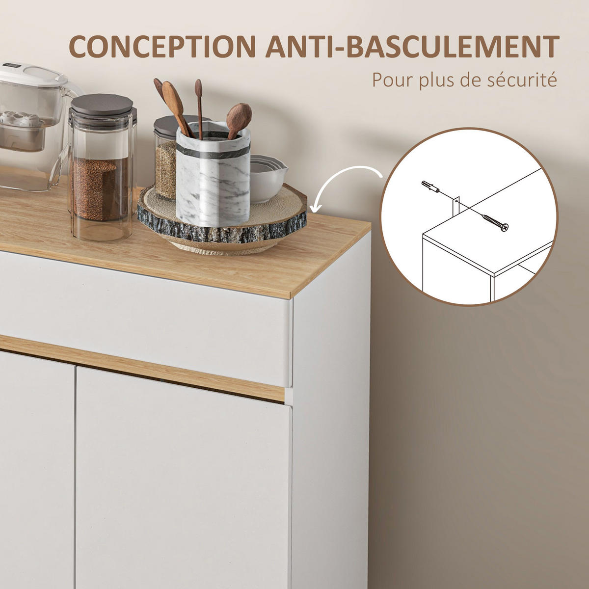 SIDEBOARD Weiß und Naturfarben, 119/40/102 cm - Weiß, Holz (119/102/40cm) - PANGIVO