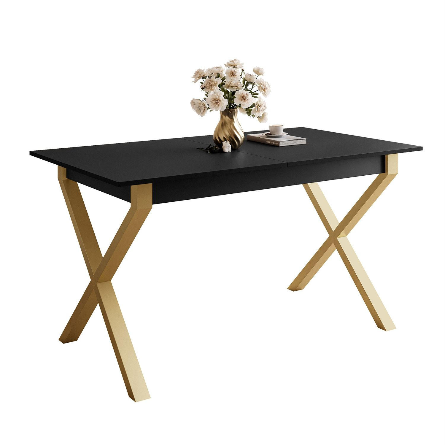 ESSTISCH ARTON GOLD II 140-195 cm für 6-8 Personen - Goldfarben/Schwarz, Holzwerkstoff/Metall (140/80/77cm) - Lookway