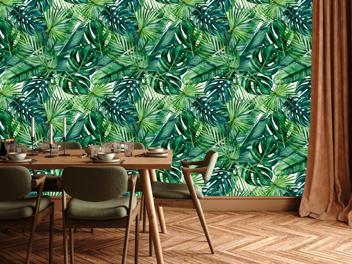 VLIESTAPETE Tropische Blätter im Boho-Stil – Grün – 50x1000 cm - Grün, Papier (50/1000cm) - Muralo