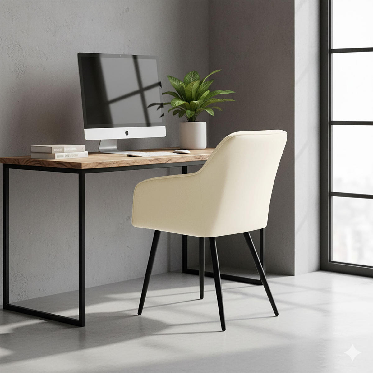 POLSTERSTUHL 6er Set, Metallbeine Creme, Schwarz 54,5/82,5/58 - Creme/Schwarz, Textil (55/83/58cm) - RAUMHIRSCH FURNITURE