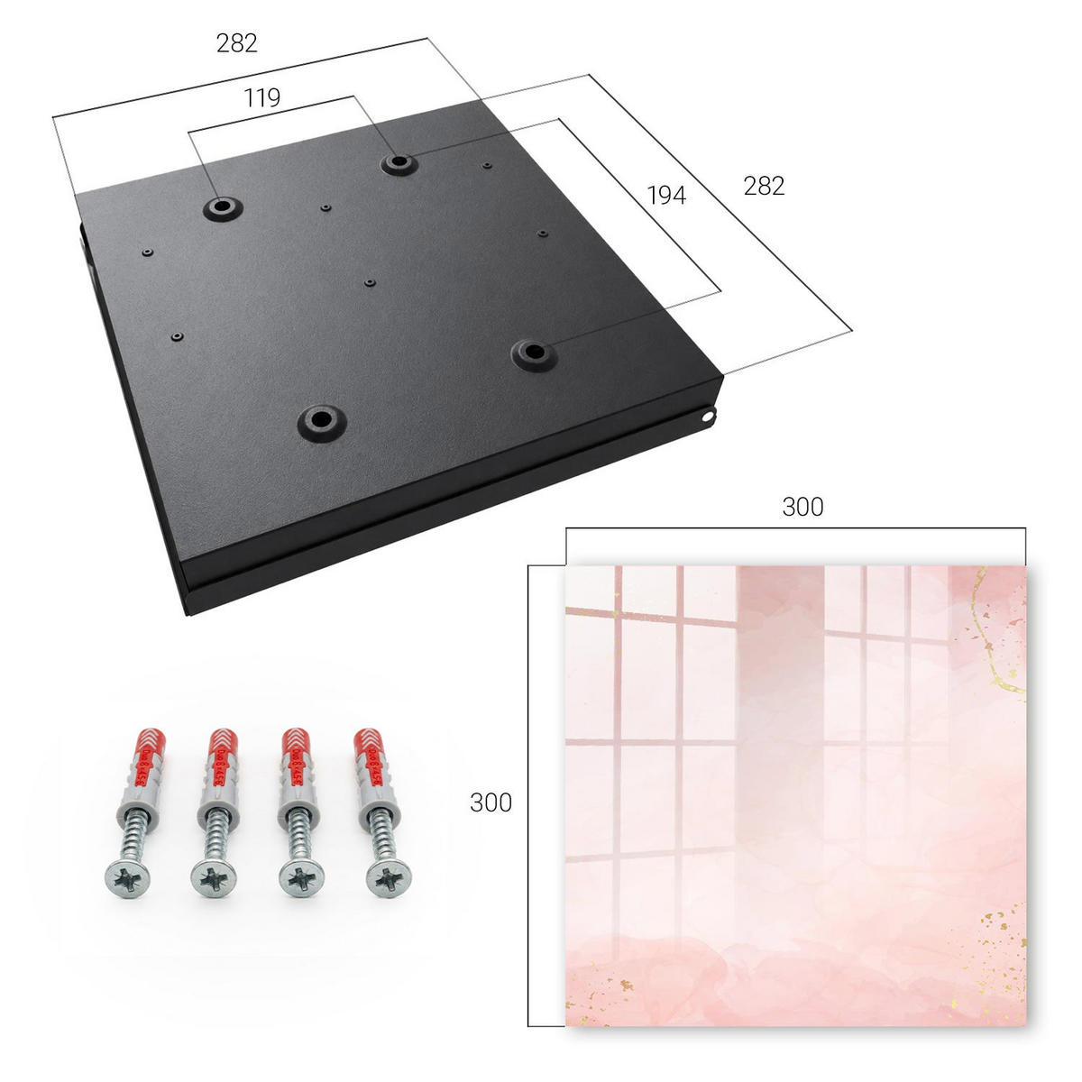 SCHLÜSSELBOX Schwarz 30x30 cm- Türöffnung nach rechts - Pastell-Eleganz - Pink, Metall (30/30/5cm) - TULUP