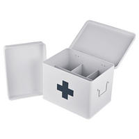 MEDIZINBOX Weiß Grau Metall 4 Fächer entnehmbarer Einsatz - Weiß, Metall (28/21/20.5cm) - Relaxdays
