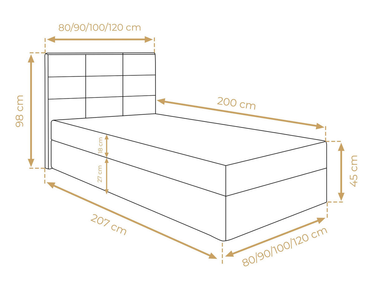 BOXBETT GECETENI 90x200 cm mit Bettkasten und Matratze - Beige - Beige/Schwarz, Holz/Holzwerkstoff (90/200cm) - AX Living