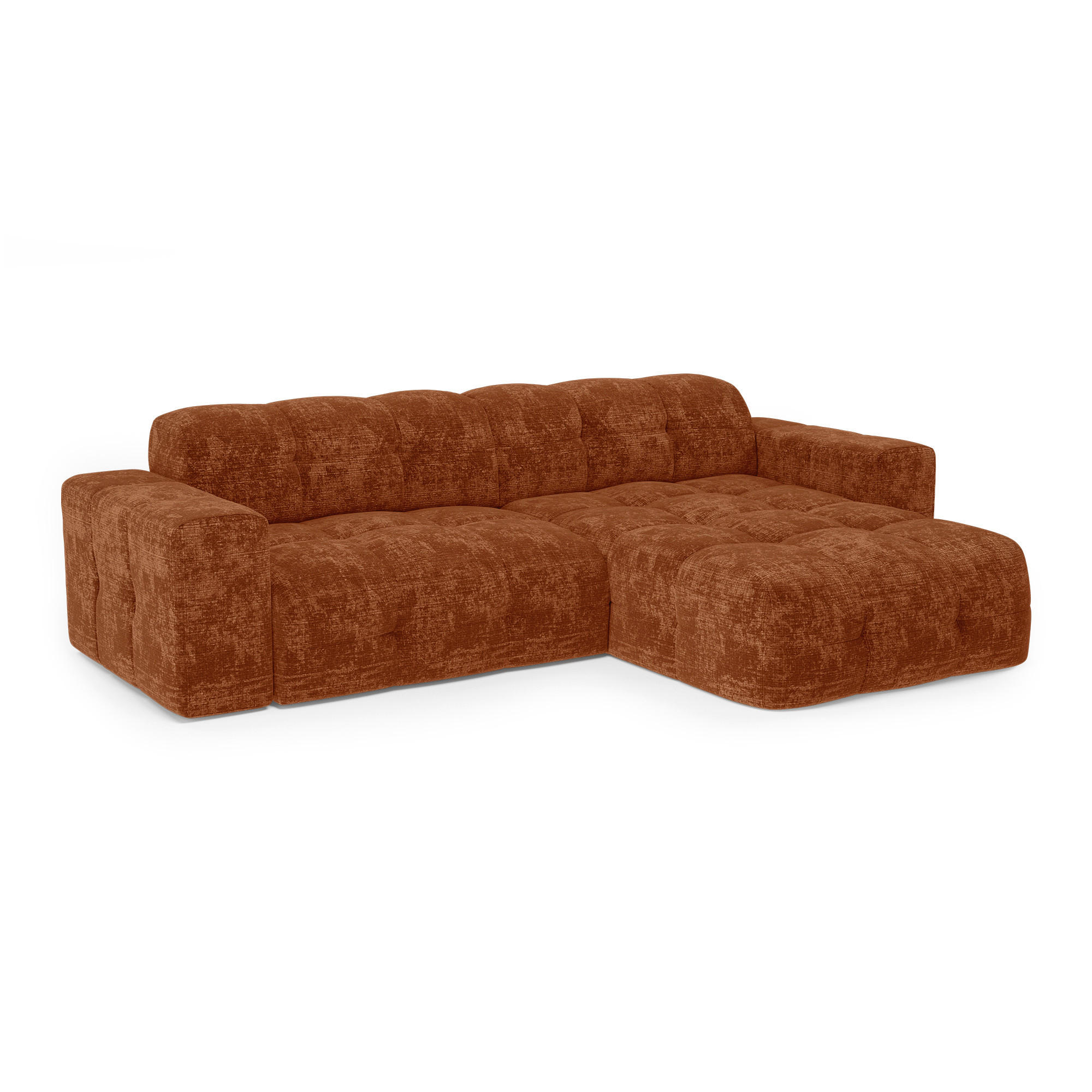 ECKSOFA RECHTS geprägter Samt terracotta 230cm - Dunkelorange/Terracotta, Textil (155/230cm) - Sia Home