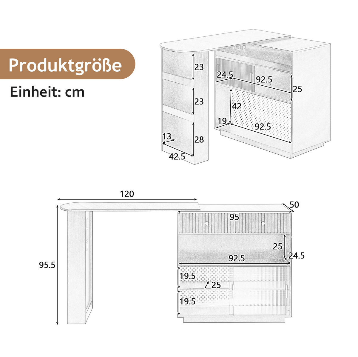 BARTISCH 120/50/95,5 cm in Weiß mit Stauraum, LED und Steckdosen - Weiß, Holzwerkstoff (50/120/95.5cm) - BEAOK