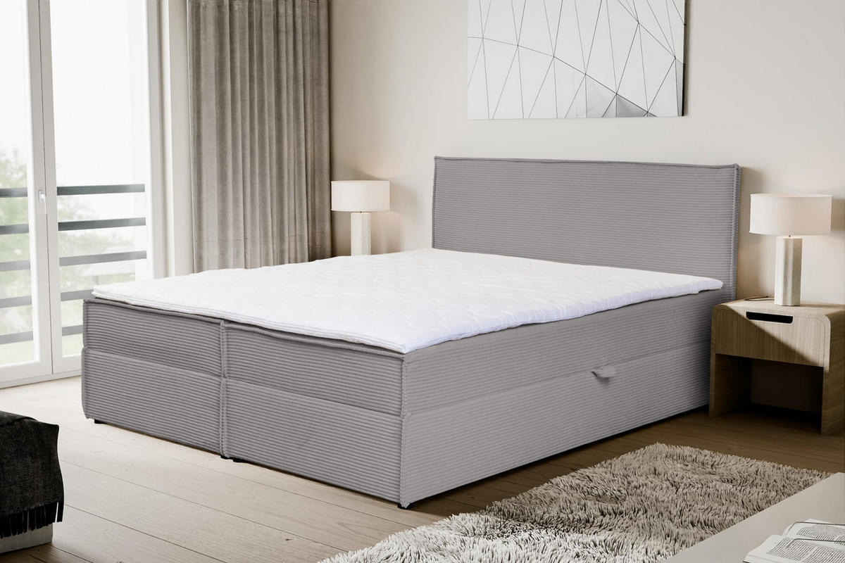 BOXBETT GLORIA mit Bettkästen H2/H3 Matratze 160 x 200 cm - Grau, Holzwerkstoff (160/200cm) - VENASI MÖBEL