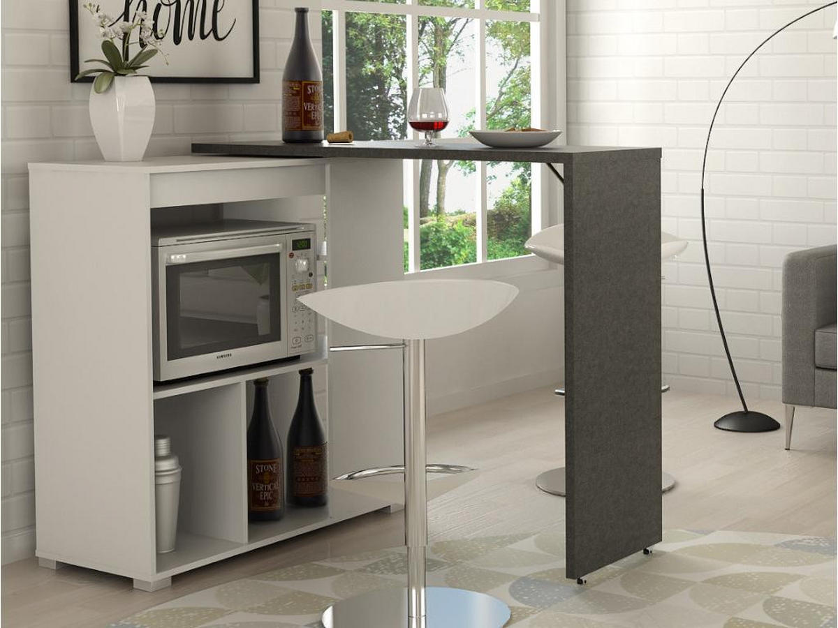 BARTISCH drehbar mit Stauraum - Weiß & Beton-Effekt - SATURNE - Grau, Holz (39.6/100/172cm) - Vente-Unique