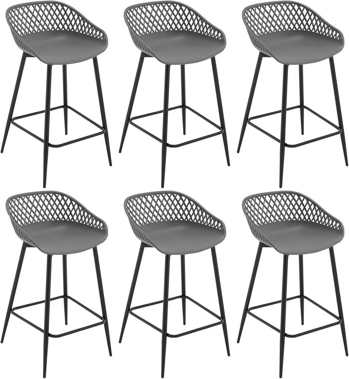 BARHOCKER 6er Set aus PP-Kunststoff, Grau - Schwarz/Grau, Kunststoff/Metall (44/84.5/47cm) - Woltu