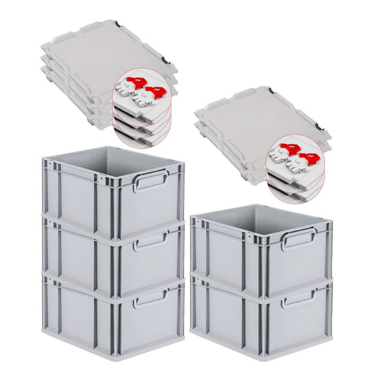 EUROBOX 5x Nextgen Economy Mit Scharnierdeckel Grau/Rot Griffe Geschlossen 20 Liter - Rot, Kunststoff (30/22/40cm) - PROREGAL