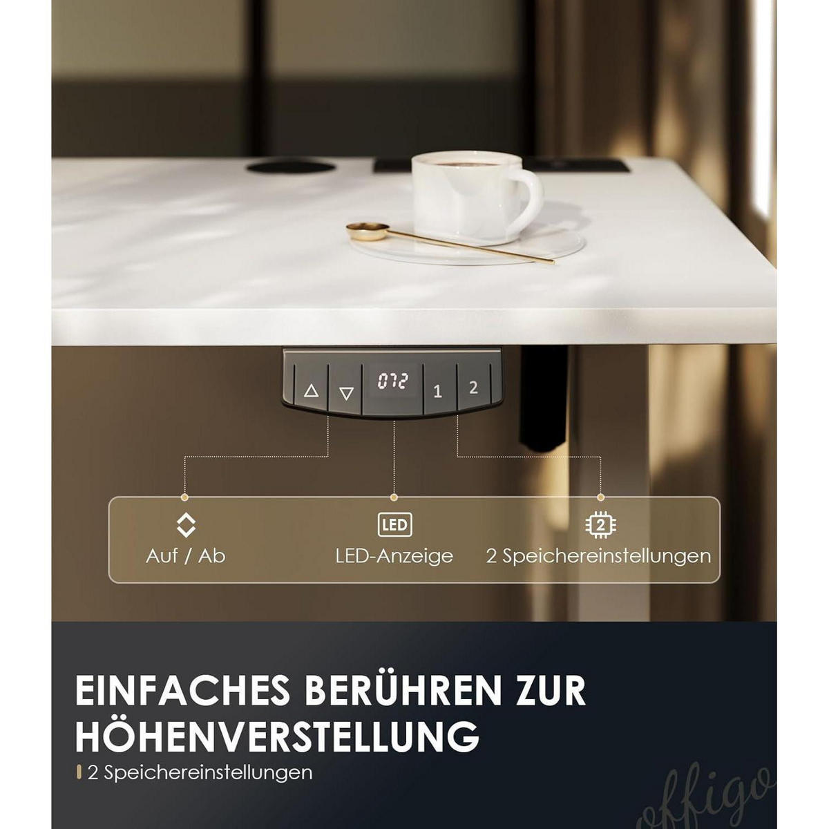 SCHREIBTISCH höhenverstellbar elektrisch 180 cm Blanc Weiß 180 x 70 cm - Weiß, Holz (70/180/72cm)