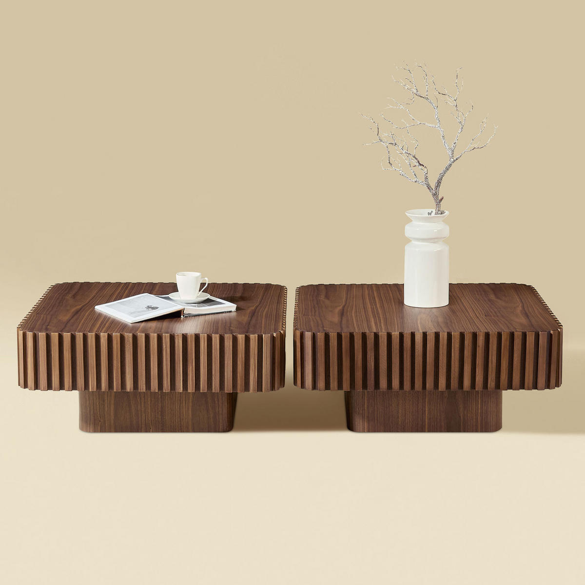 COUCHTISCH 80/80/35 cm walnuss aus Massivholz und MDF mit 3D-Rahmen - Walnussfarben, Holzwerkstoff (80/80/35cm) - OKWISH