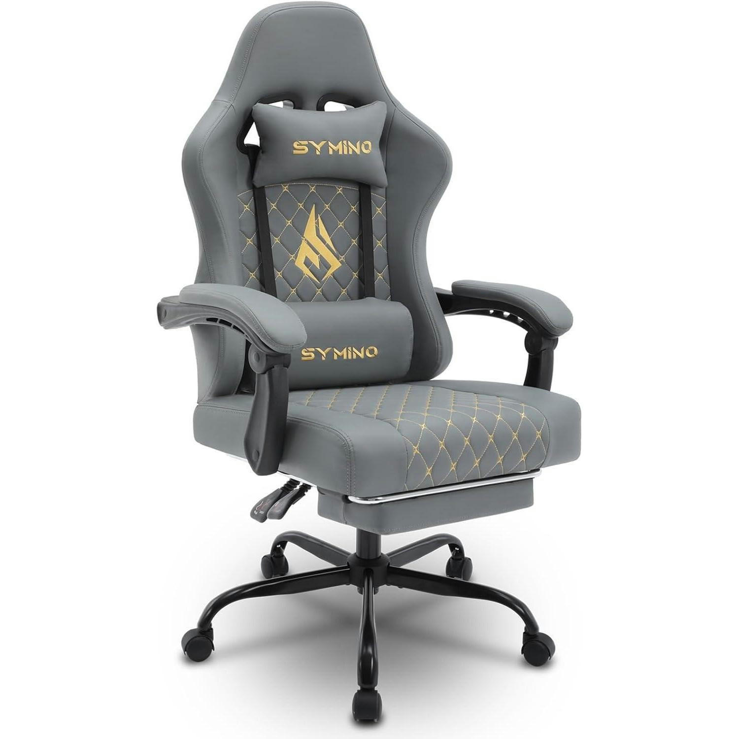 GAMING Stuhl mit Lendenwirbelstütze und Fußstütze Kunstleder Grau - Grau, Kunststoff (50/122/50cm)