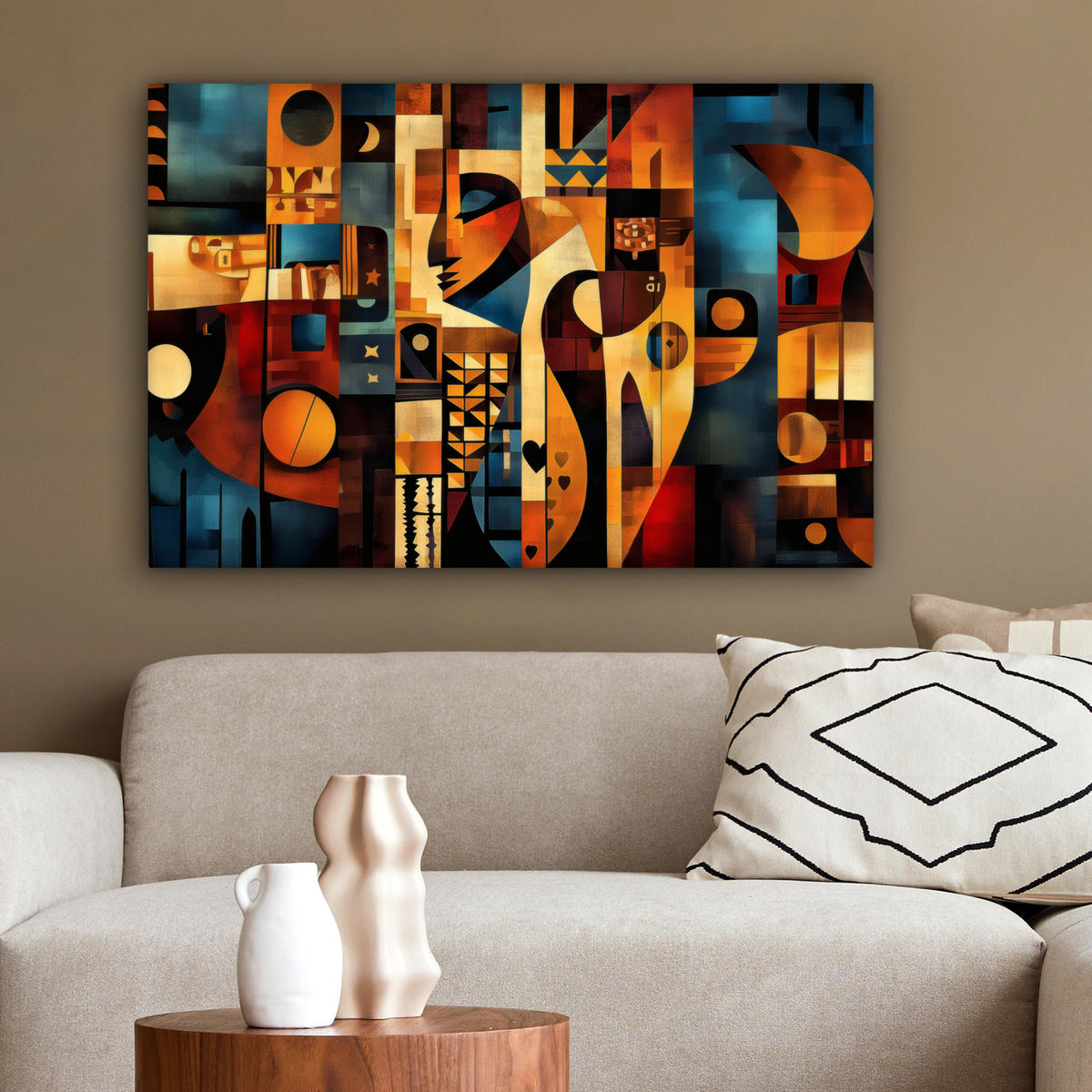 LEINWANDBILD Figuren - Abstrakt - Symbole Gemälde 60x40 cm - Terracotta, Textil (60/40cm) - MuchoWow