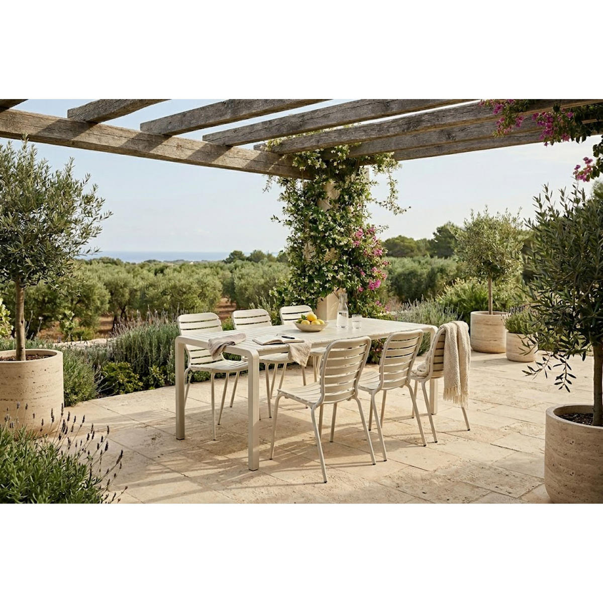 GARTENSET Vondel 6 Personen Esstisch/ 6 Stühle Weiß - Weiß, Metall - Zuiver