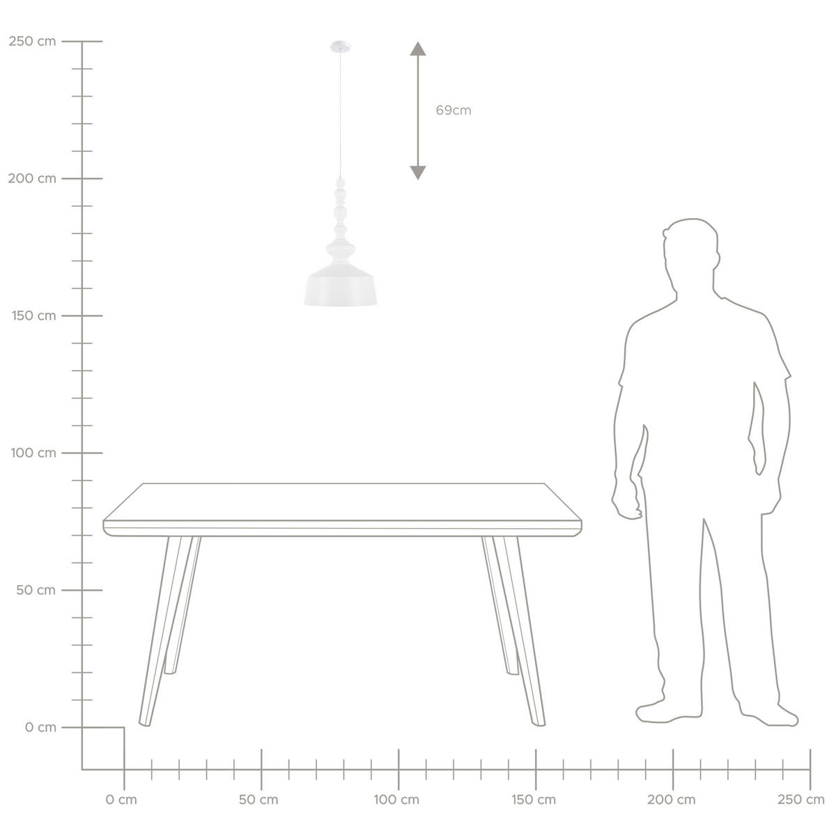 HÄNGELEUCHTE Driva 26/26/120 cm - Weiß, Metall (26/26/120cm) - Beliani