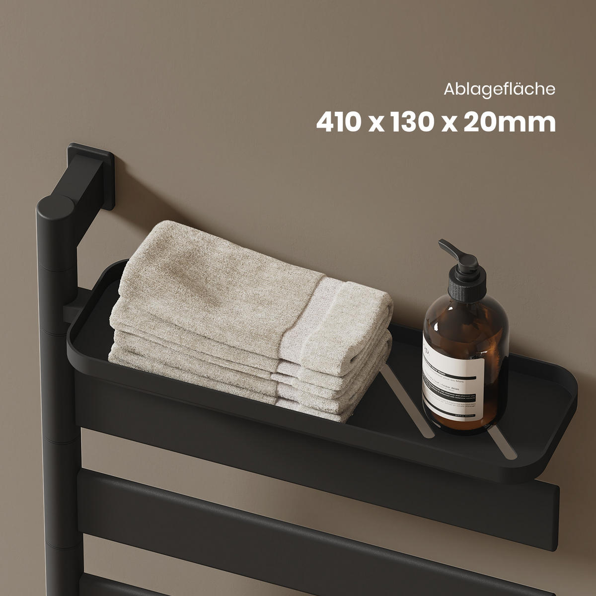 HEIZKÖRPER Handtuchheizkörper Intelligentes Heizsystem mit Ablage Schwarz 76/45 cm - Schwarz, Metall (45/76/14cm) - EMKE