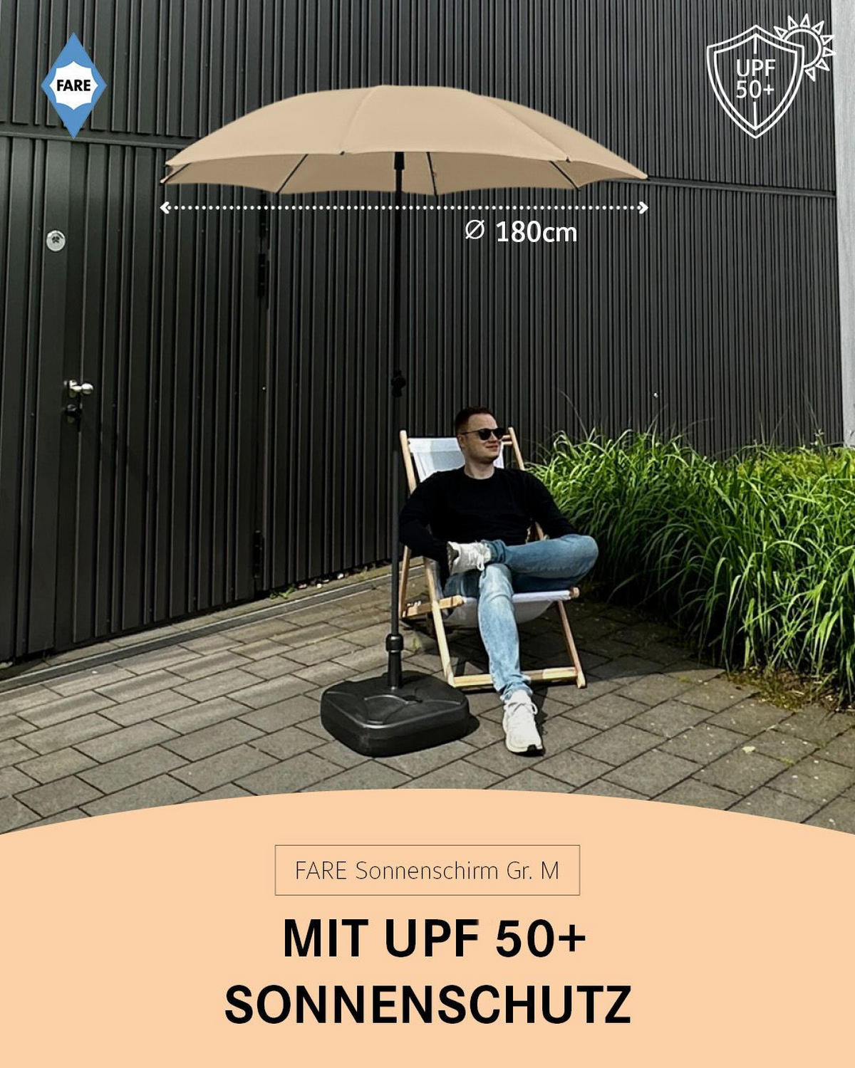 SONNENSCHIRM 180/180/126 cm - Beige, Kunststoff (180/180cm) - FARE