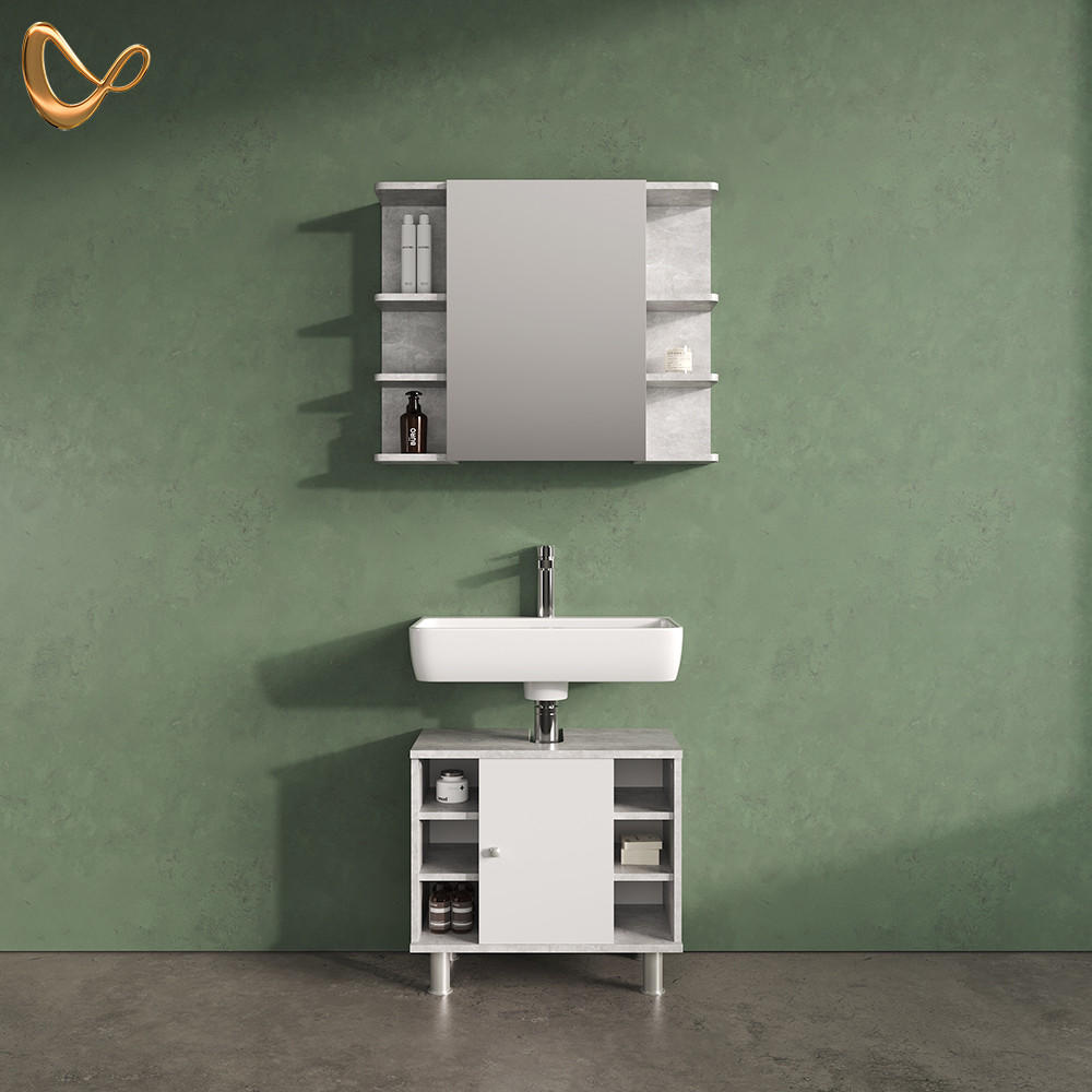 BADMÖBEL-SET Fucino Beton 2 Teile - Weiß/Grau, Holzwerkstoff (60/54/32cm) - Livinity®
