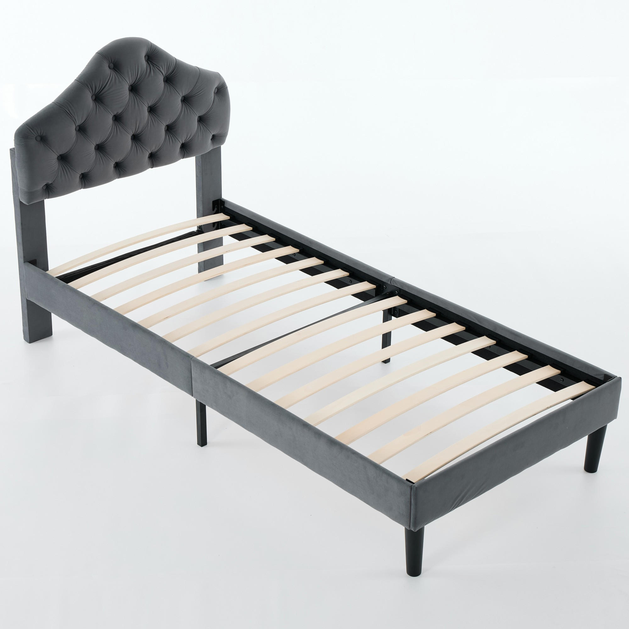 POLSTERBETT 90/200 cm DE-32939 mit verstellbarem Kopfteil Grau - Grau, Metall (90/200cm) - ComfortXL