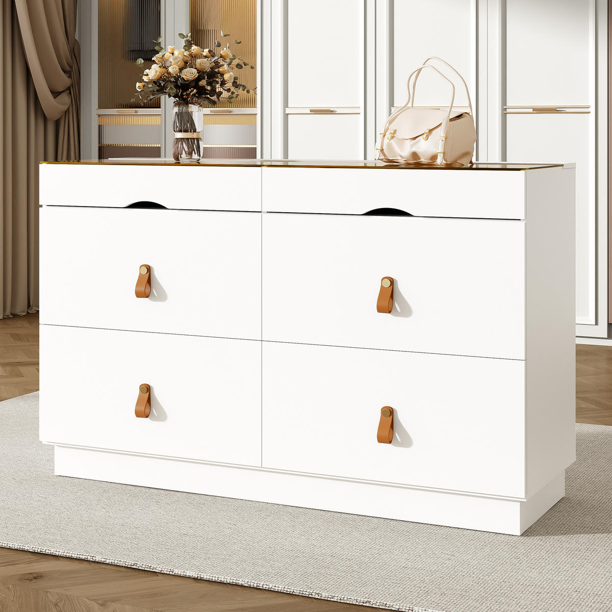KUCHYŇSKÁ SKŘÍŇ v bílé barvě se 6 zásuvkami, do ložnice a obytných prostor, 120 × 40 × 78 cm - bílá, kov/kompozitní dřevo (120/78/40cm) - STILVORA