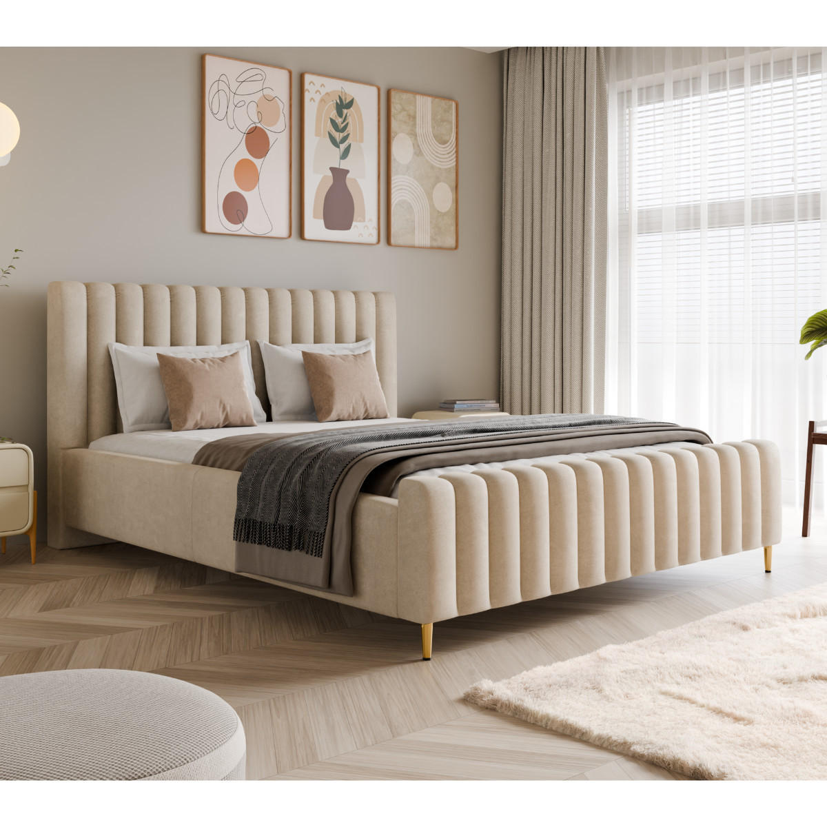 POLSTERBETT LUX 180x200 cm Amon 17 Beige inkl. Bettkasten & Metallrahmen - Beige, Textil (180/200cm) - Excellent Home