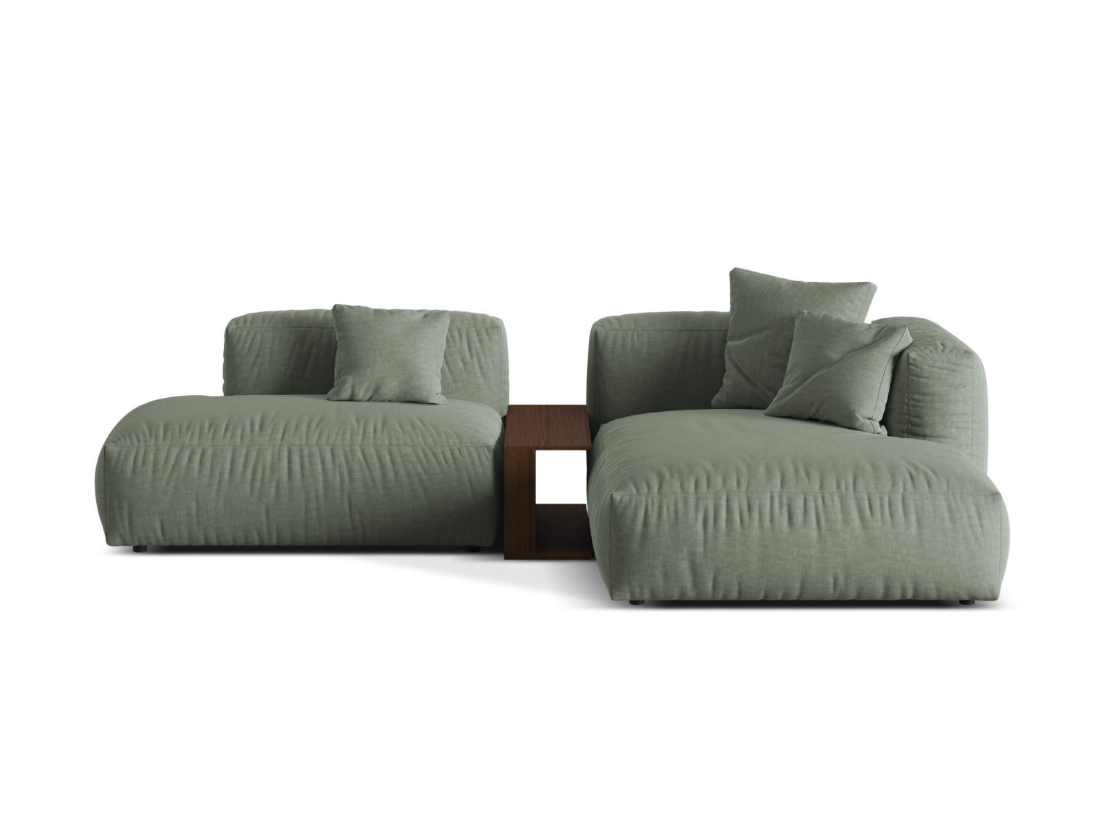 ECKSOFA modular rechts Martina aus strukturiertem Stoff moosgrün 2 Sitzplätze - Salbeigrün, Textil (176/285cm) - Micadoni