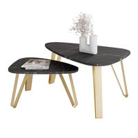 SATZTISCH NOA Stahlgestell, Freiform, Gold / Grigia Pietra - Goldfarben/Grau, Holzwerkstoff (94/60/42cm) - Idohome