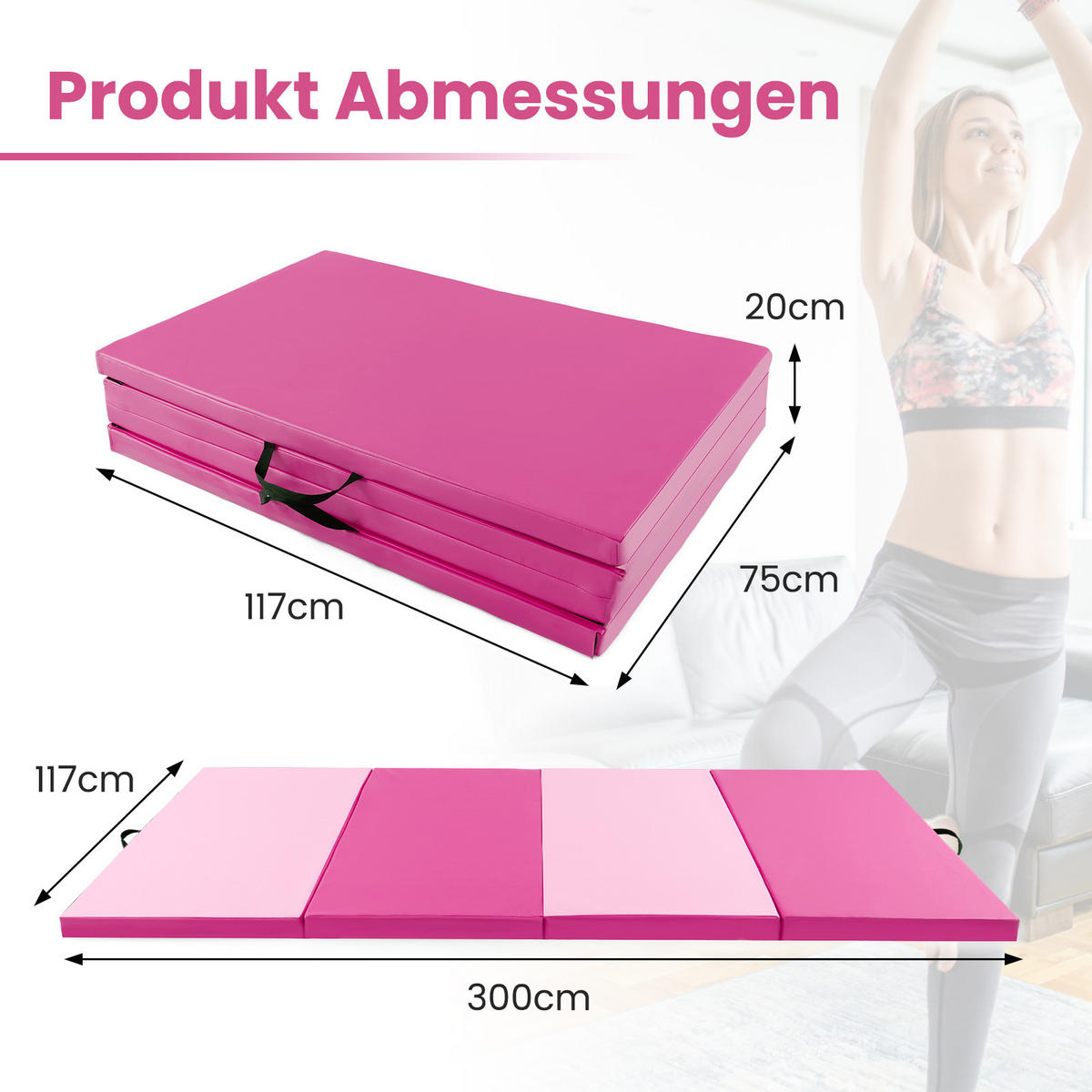 GYMNASTIKMATTE Rosenrot - Pink, Leder (117/300cm) - COSTWAY