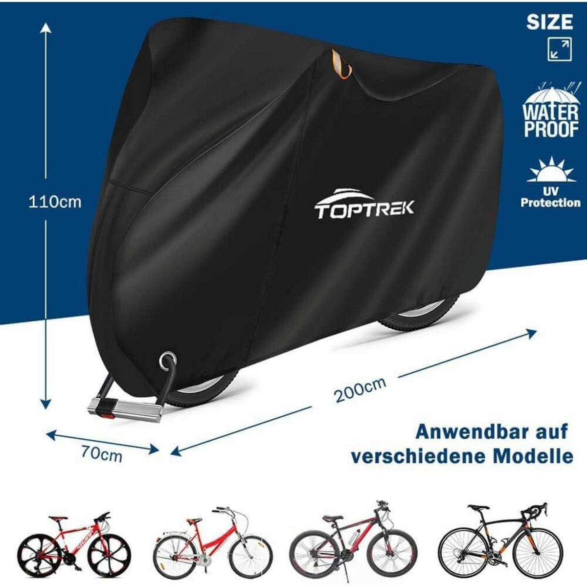 FAHRRADABDECKUNG 210D Oxford-Gewebe Wasserdicht 200 x 110 x 70 cm - Schwarz, Textil (70/200/110cm)