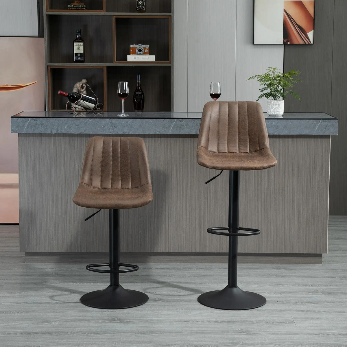 BARHOCKER DE-35987 2er Set mit Rückenlehne Braun - Braun, Metall (46.5/110/43cm) - ComfortXL