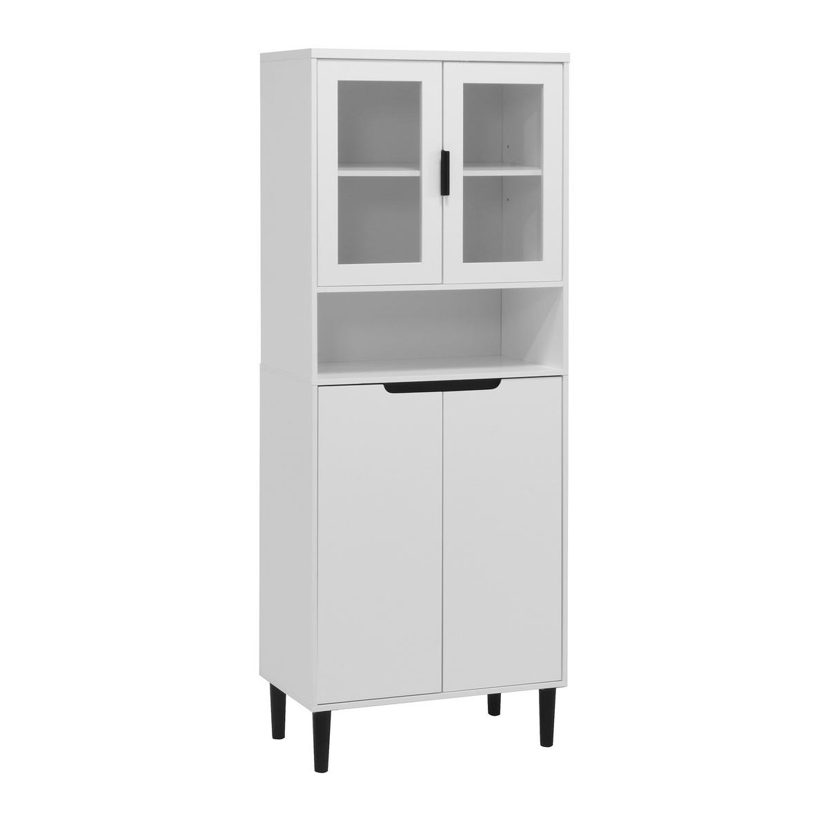 VITRINE Hochschrank aus MDF mit Glastüren und verstellbarem Einlegeboden Weiß - Weiß, Holzwerkstoff (60/160/35cm) - Modenvie