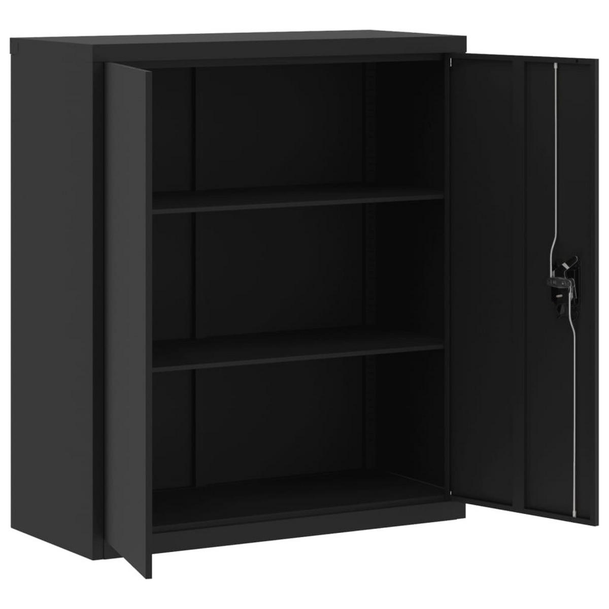 AKTENSCHRANK mit 3 Fächer und abschließbare Türen, 90/40/105 cm, aus Stahl, in Schwarz - Schwarz, Metall (90/105/40cm) - vidaXL