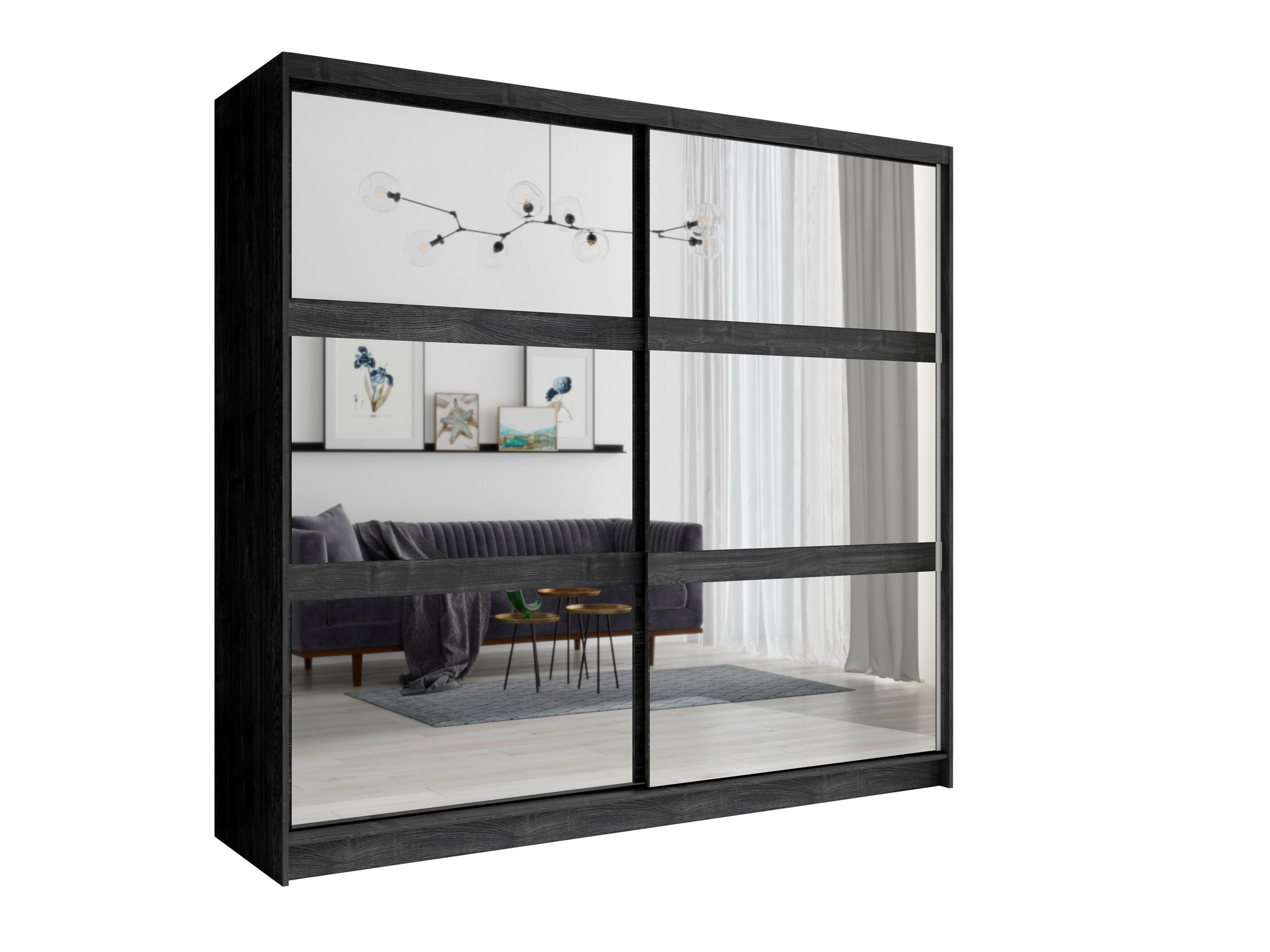 DREHTÜRENSCHRANK HEIMOR 230/215/62cm 2-türig mit Spiegel Schwarze Esche - Eschefarben, Holzwerkstoff (230/215/62cm) - MASSENO