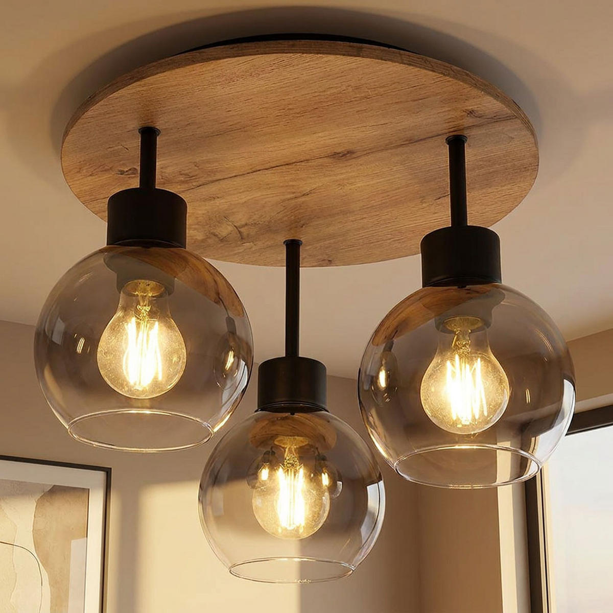 DECKENLEUCHTE MDF Braun Rauchglas - Braun, Glas (38/38/30cm) - Globo Lighting