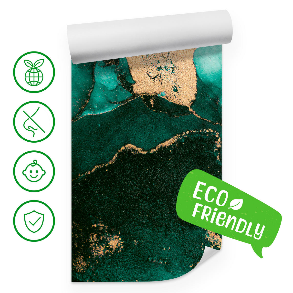 FOTOTAPETE für Küche Abstrakter Türkiser Marmor Goldimitation Modern 150x105 - Türkis, Papier (150/105cm) - Muralo