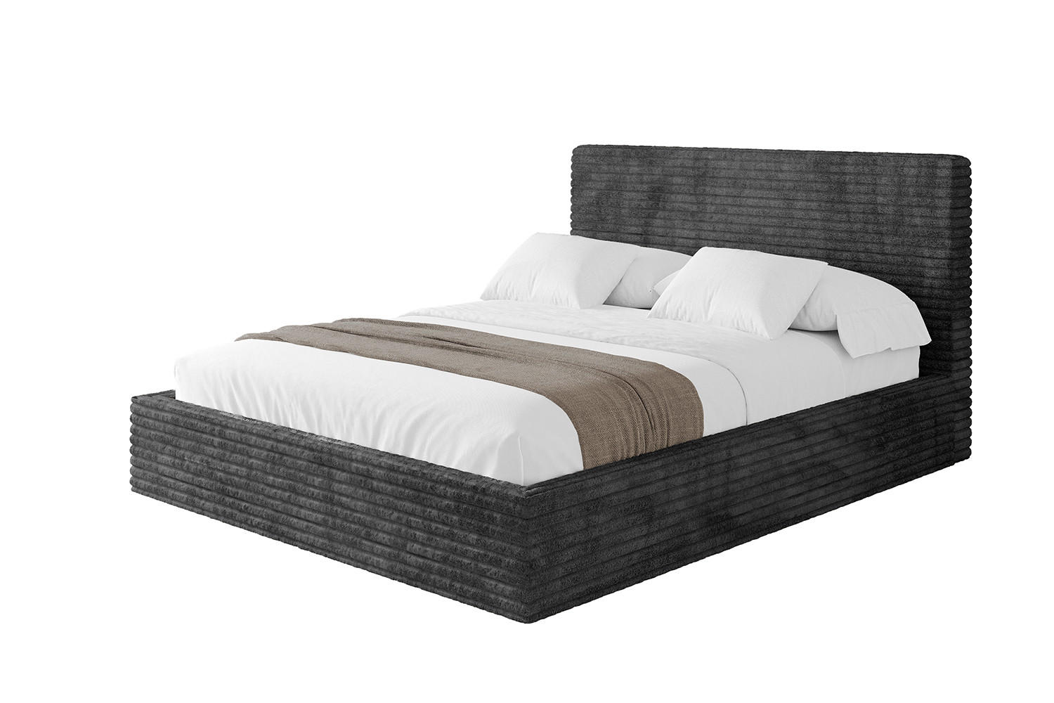 POLSTERBETT mit Bettkasten und Lattenrost, Bett mit Matratze H3/H4 - ALOVA - Schwarz, Holzwerkstoff/Textil (160/200cm) - ALTDECOR