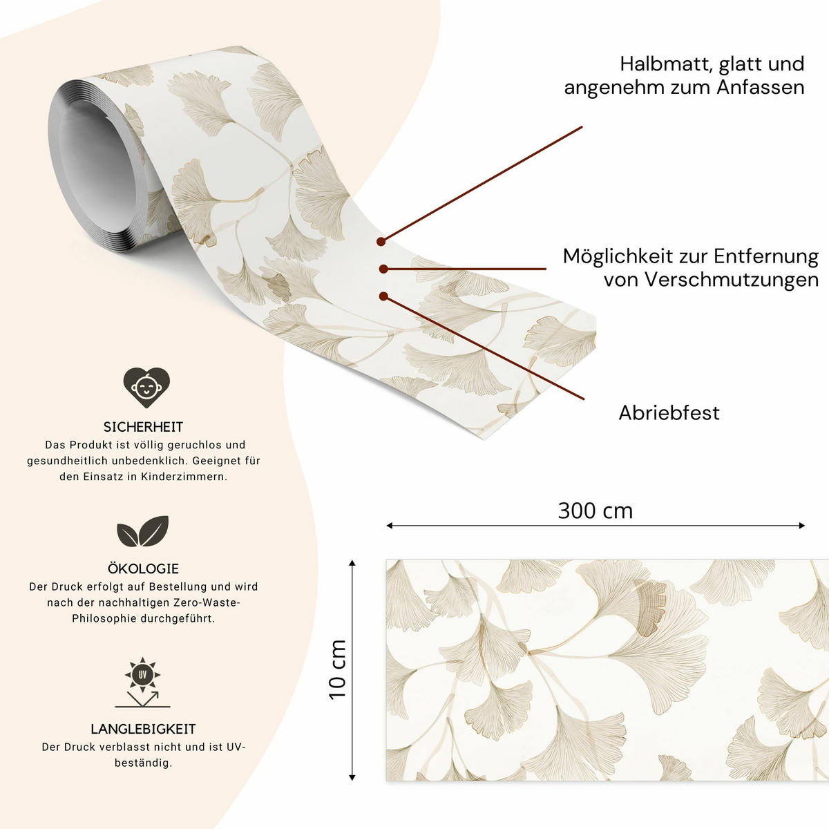 TAPETENBORDÜRE selbstklebend für Wohnzimmer Blätter Pflanzen Natur - Beige/Braun, Papier (10/300/300cm) - Muralo