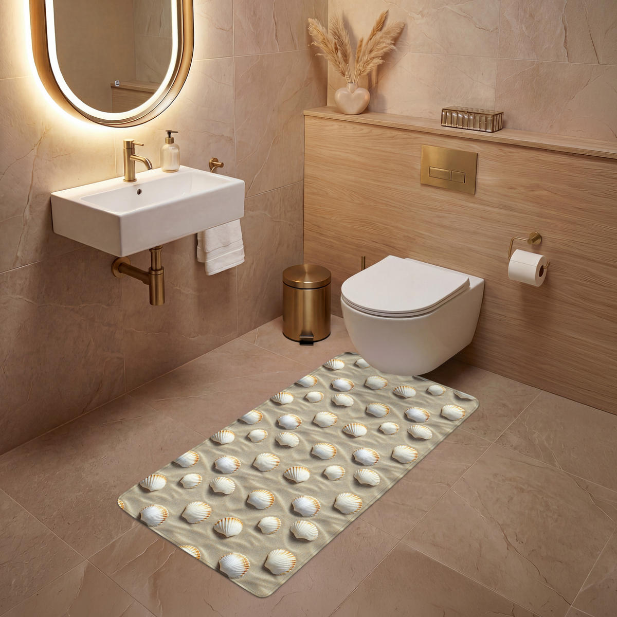 WC PŘEDLOŽKA Mušle - Písek - Námořní 60x120 cm - písková barva, textil/plast (60/1cm) - OnlyWow
