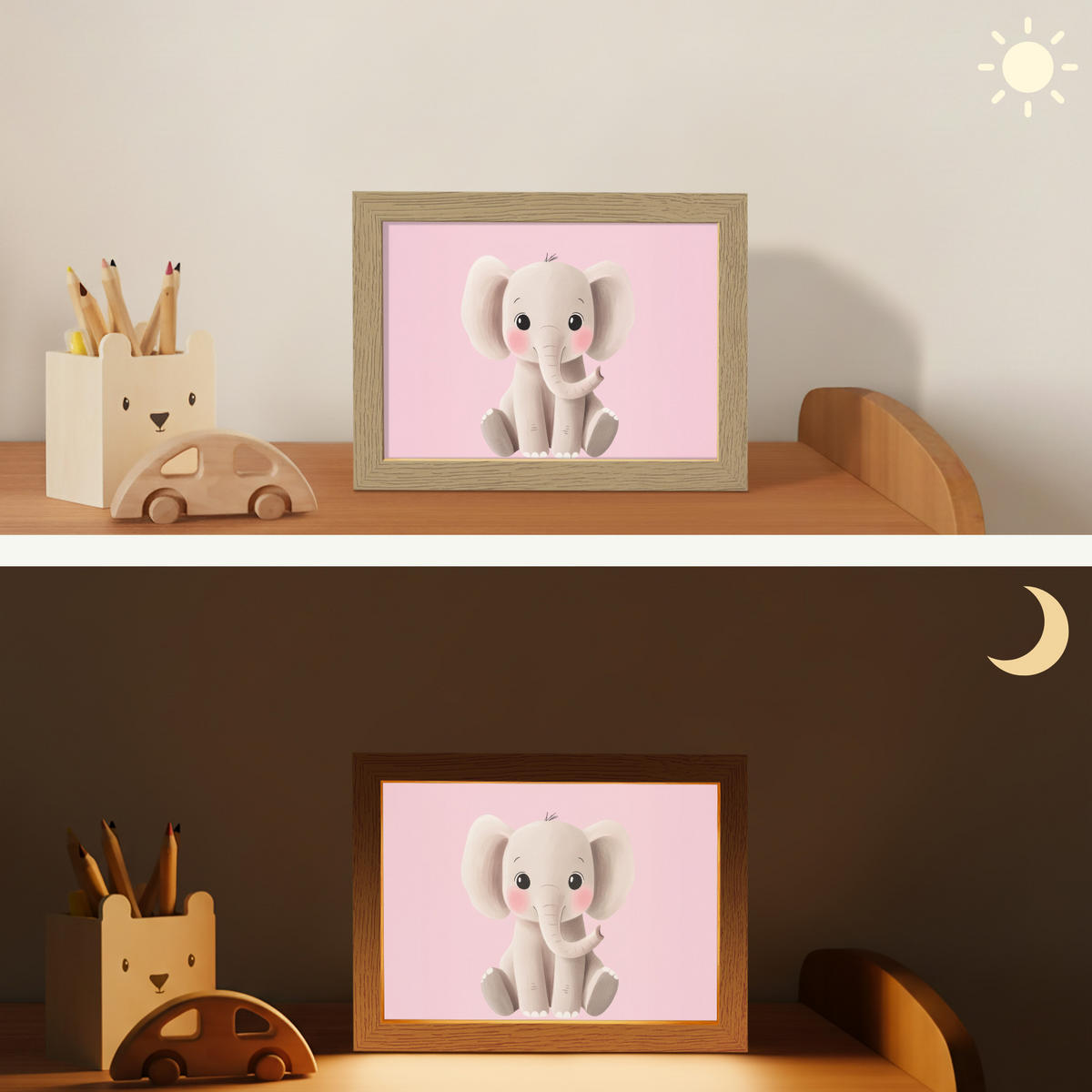 NACHTTISCHLAMPE Elefant - Baby - Rosa - Cartoon 20x15 cm - Rosa, Holzwerkstoff (8/20/15cm)