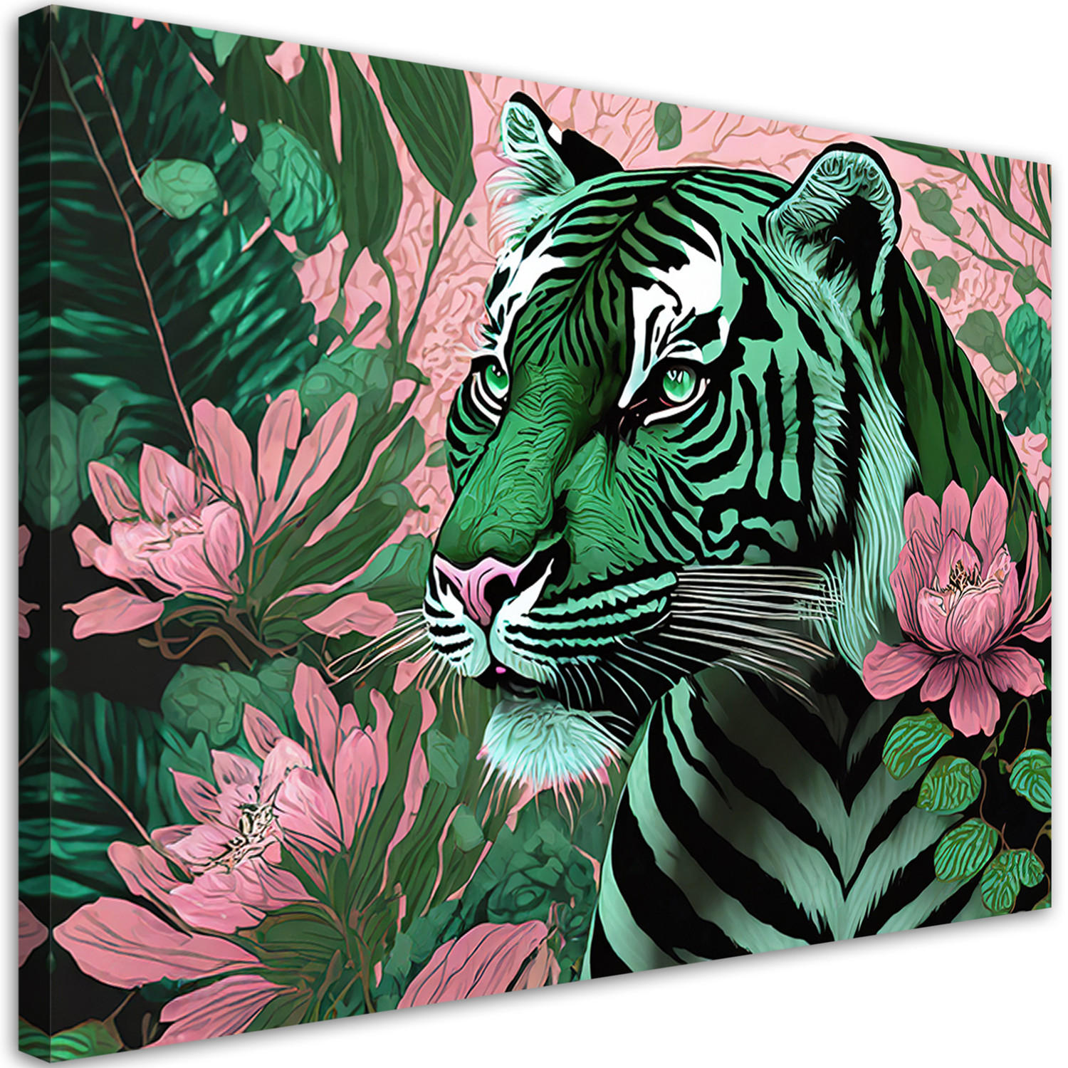 WANDBILD tiger tiere tropische abstraktion - Pink, Textil (60/40cm) - Feeby