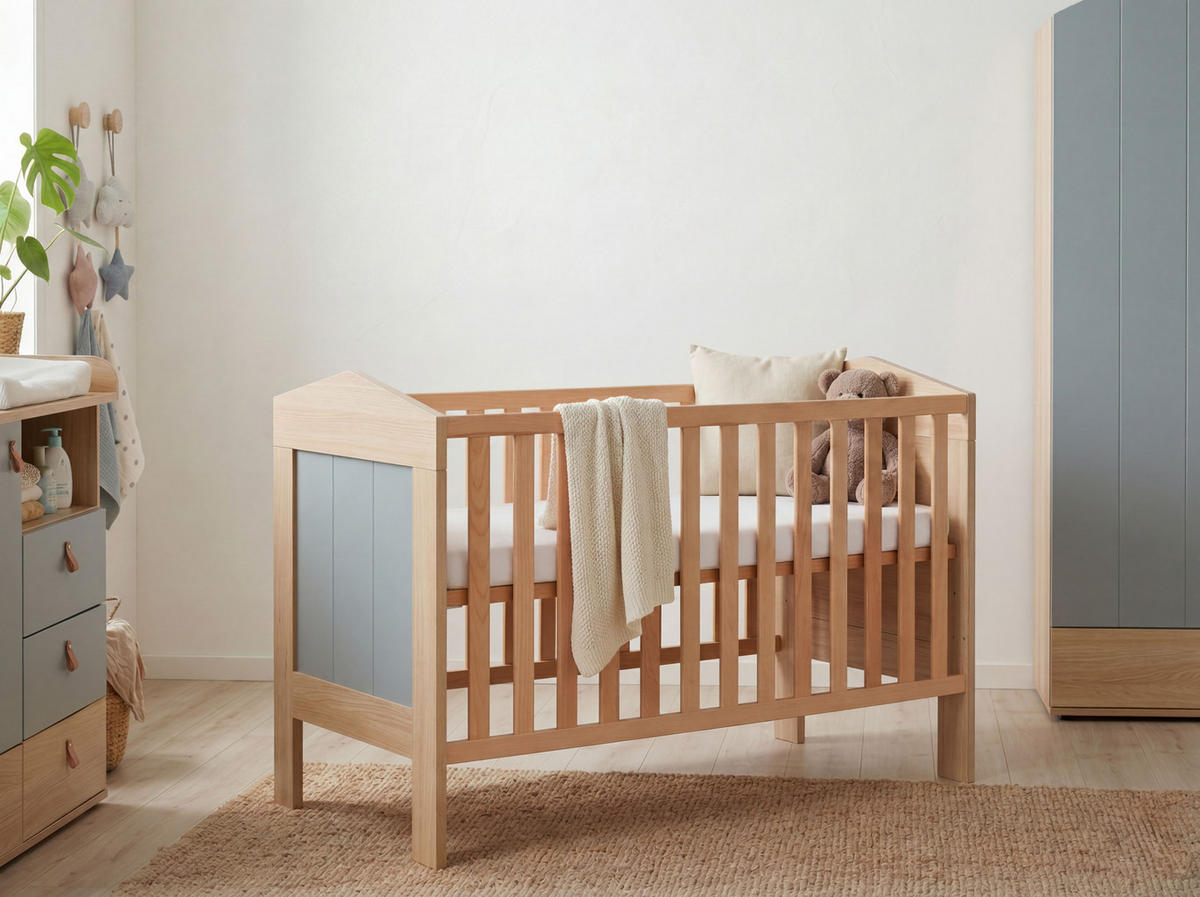 BABYBETT Roofy - Eichefarben/Salbeigrün, Holz/Holzwerkstoff - arthur berndt