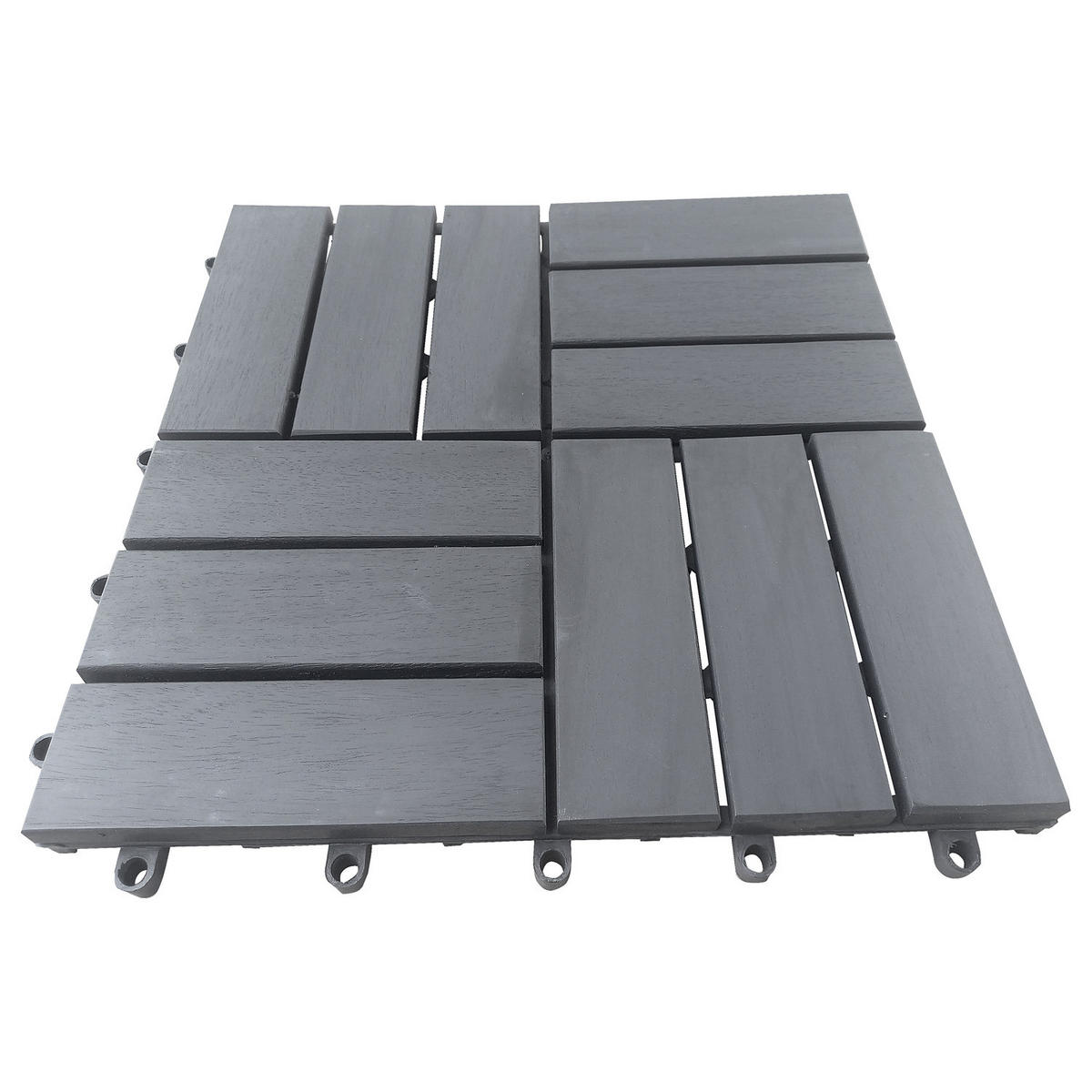 TERRASSENFLIESE - Akazie massiv - 10er-Set - Grau, Holz/Kunststoff (30/30/2.4cm) - home24