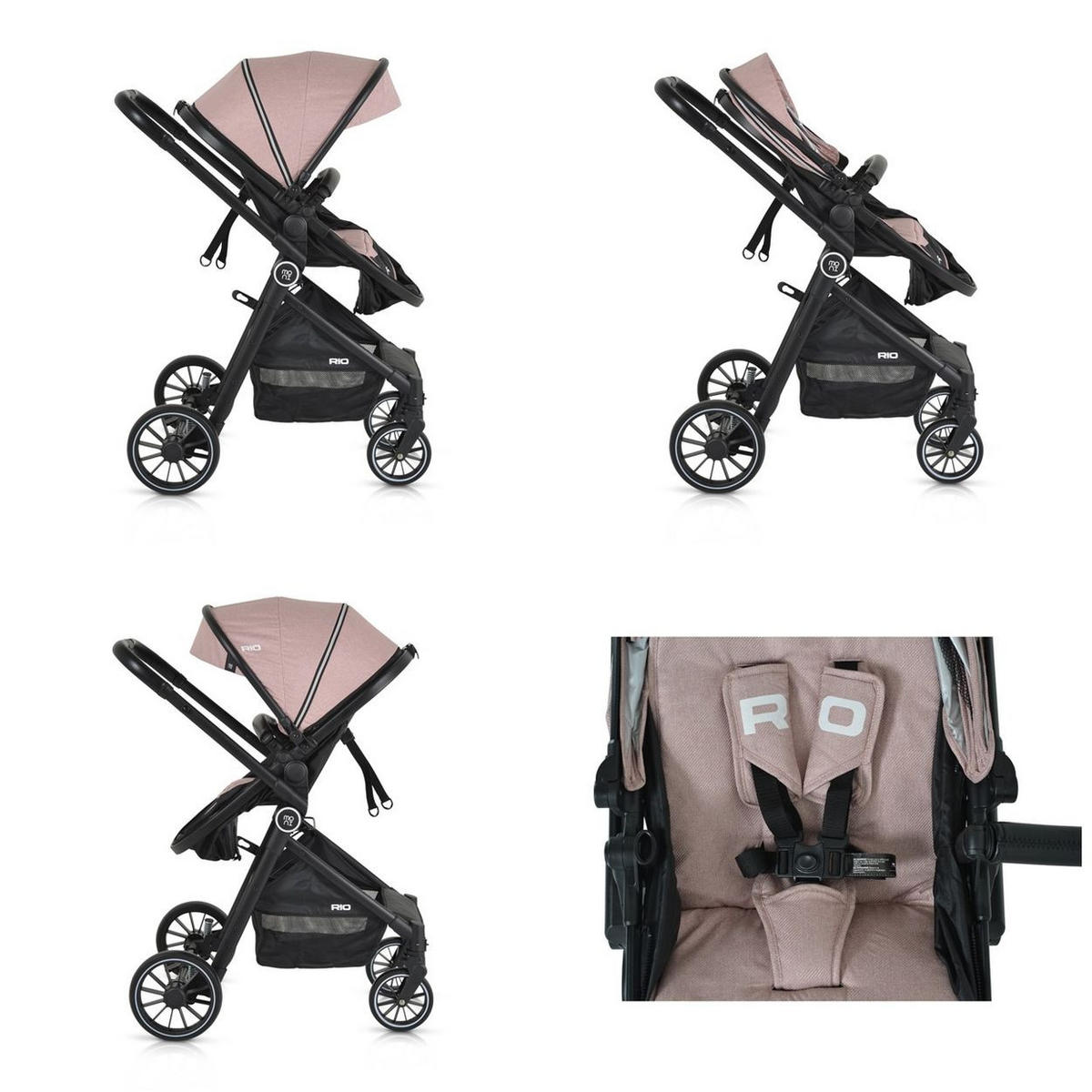 KINDERWAGEN 2 in 1 Rio rosa umbaubar Fußabdeckung klappbar Korb Gurt - Rosa, Metall (86/59/108cm) - Moni