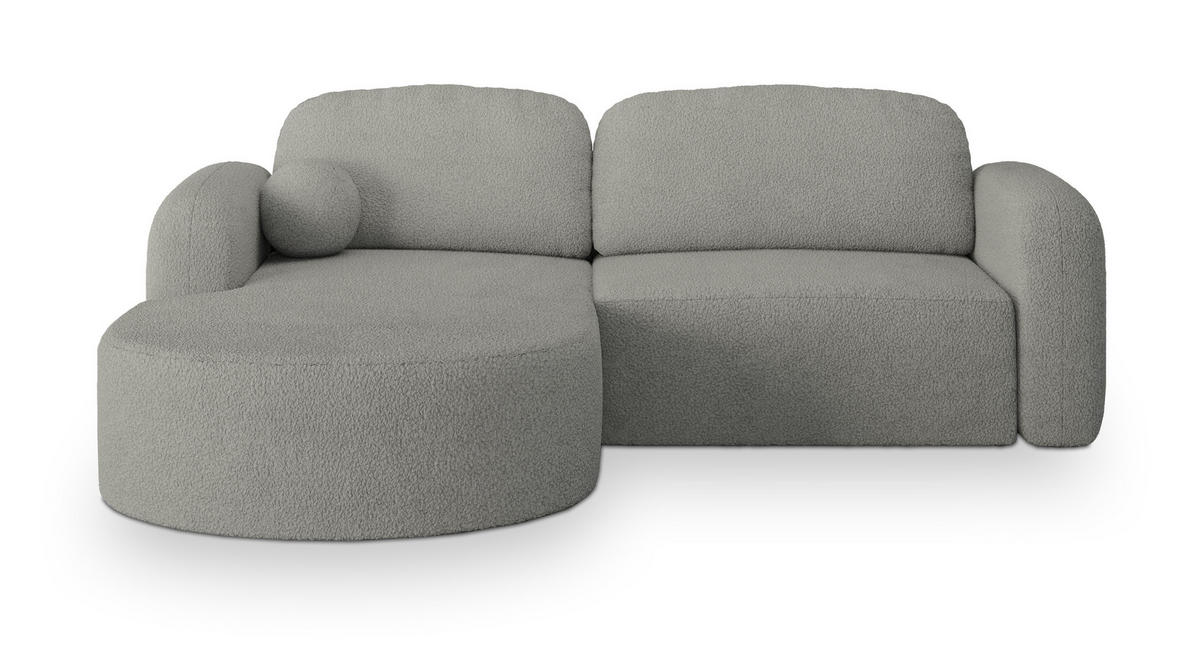 ECKSOFA AMILIA L-S Hellgrau Boucle-Stoff mit Schlaffunktion - Hellgrau, Holz (263/174cm) - MASSENO