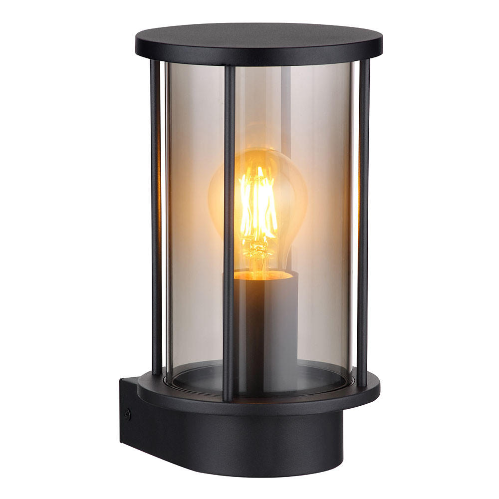 AUSSEN-WANDLEUCHTE Edelstahl Schwarz Rauchglas - Schwarz, Glas (14.3/25.2/15.2cm) - Globo Lighting