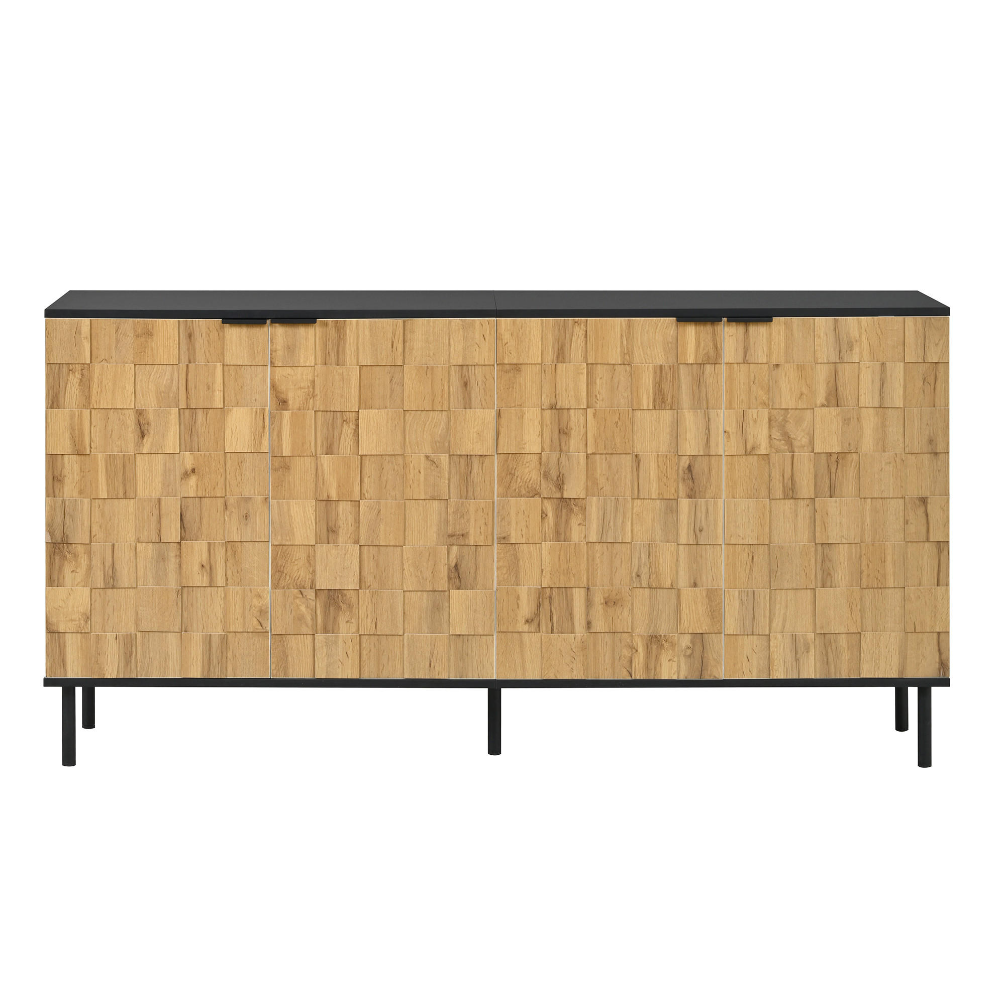 Urban Meuble SIDEBOARD dekor dřeva a mozaikový design se 2 dvířky a černými kovovými nožičkami