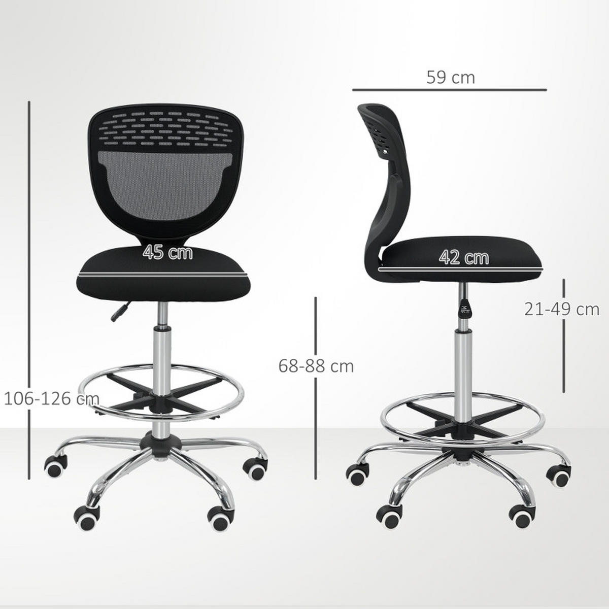 BÜROSTUHL, höhenverstellbarer Sitz 68–88 cm, gepolstert, 59/59/106–126 cm, schwarz - Schwarz, Kunststoff (59/126/59cm) - Redom