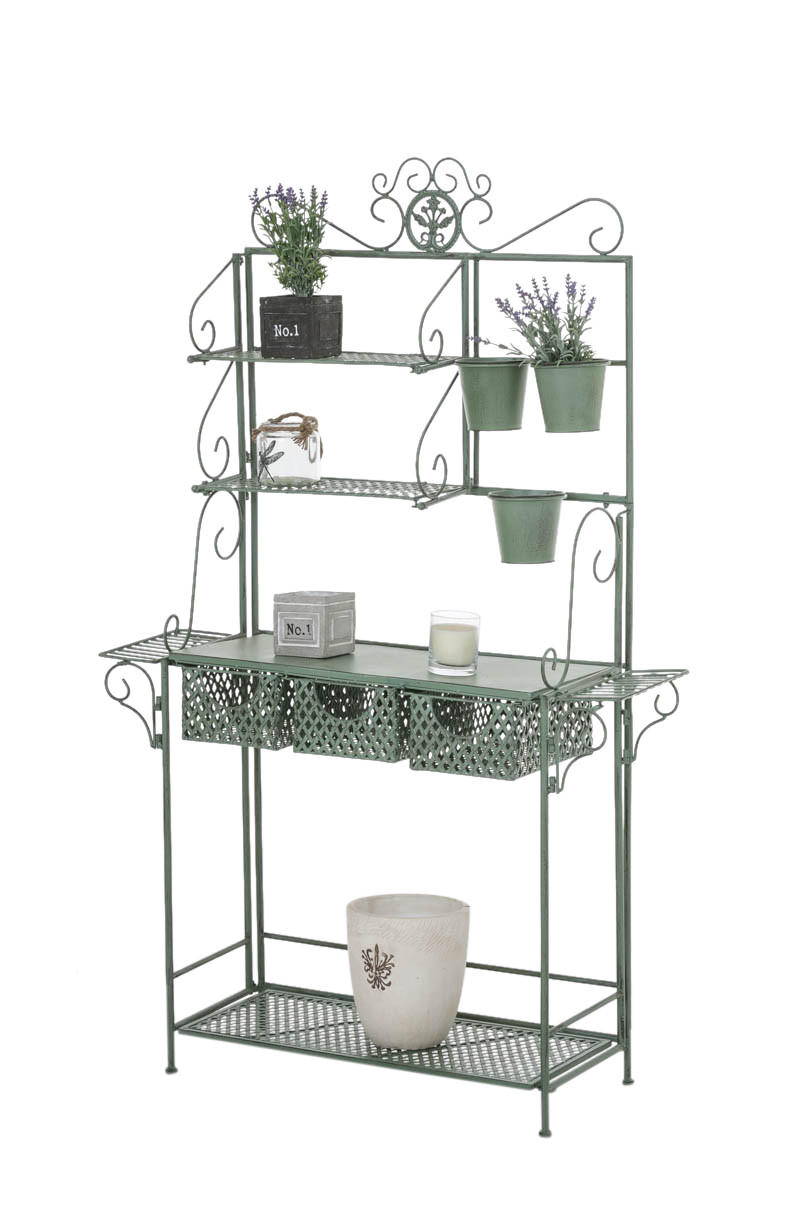 PFLANZREGAL Jena Antik Ablagen 94x30x149cm Metall Antik-Grün Pflanztisch - Grün, Metall (94/149/30cm) - DELUKE